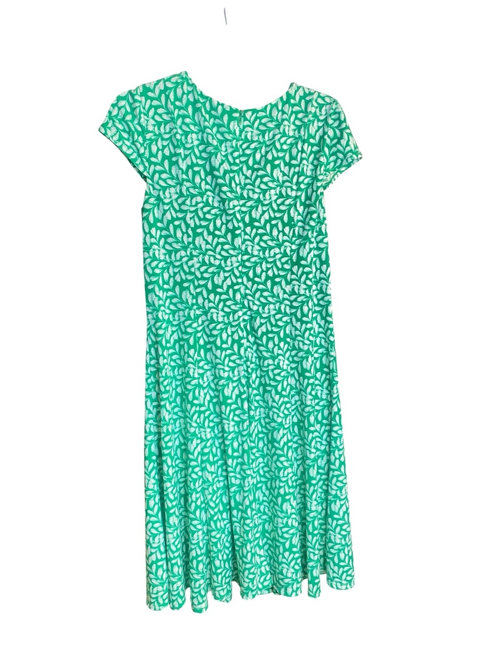 Jessica Howard Green and White Leaf-Print Short Sleeve Dress